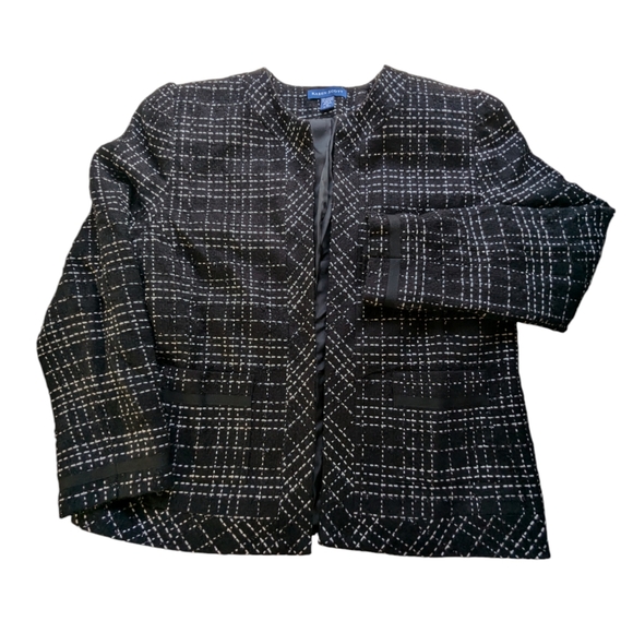Karen Scott Tweed Black Sport Blazer Jacket Sz Women's 10 Acrylic Metallic Lined - Picture 2 of 15